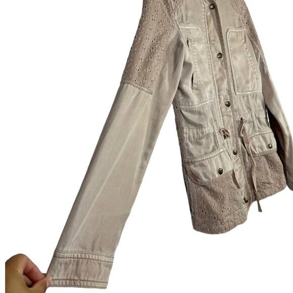 Max Jeans Utility Lightweight Eyelet Pockets Jacket Full Zip Pink Beige Size XS - Picture 4 of 11